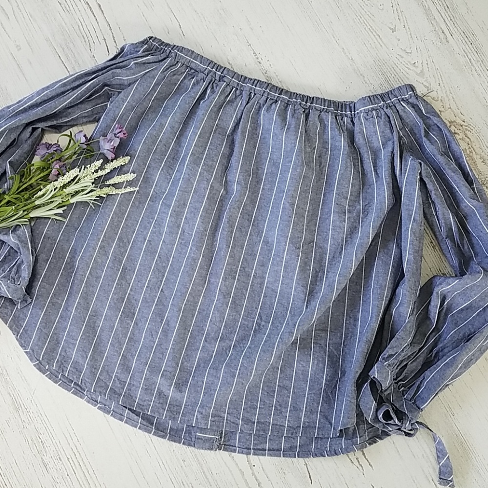 BP Chambray Striped Off Shoulder Top - Picture 4 of 5